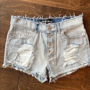 Express Light Blue Distressed Denim Shorts